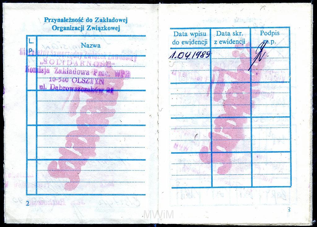KKE 3270-3.jpg - Legitymacja Solidarność, Przewodniczący komisji zakładowej NSZZ "Solidarność Pracowników WPB", Jan Rutkowski, 1 kwietnia 1989 r.